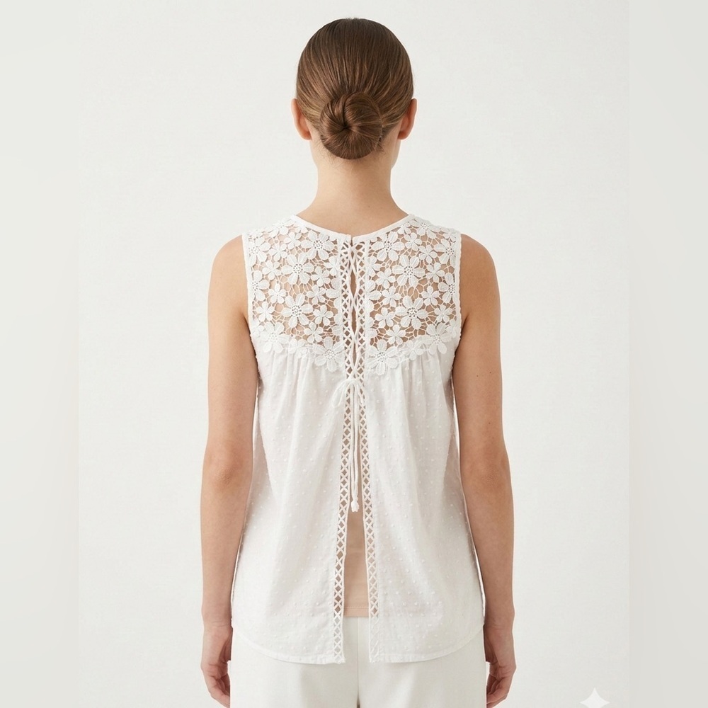 🎁 FREE W/ BUNDLE* White Lace Cotton Sleeveless Open Back Adjustable w string top